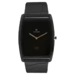 Titan 1596NL01 Edge Black Dial Black Leather Strap Watch