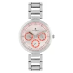 Titan 2480SM05 Multi Function Ladies Watch - Baby Pink Dial with Silver Strap