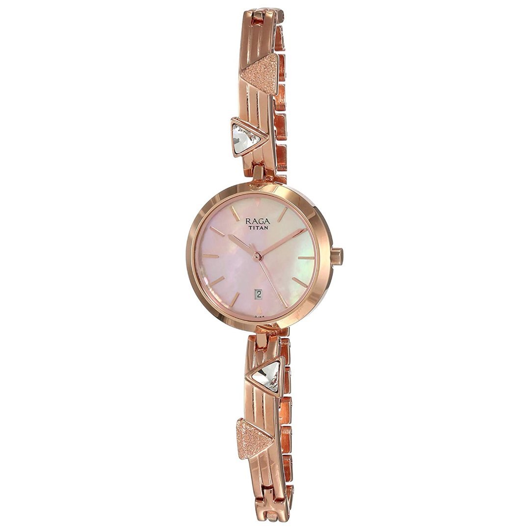 Buy Online Titan Raga Viva Silver Dial Analog with Date Golden Metal Strap  watch for Women - nr2606ym01 | Titan